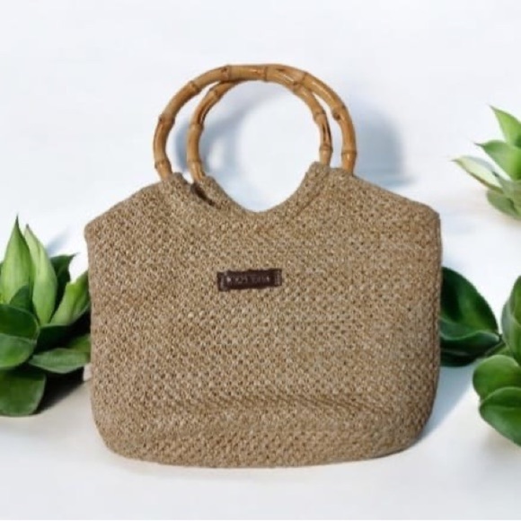 Rosetti Tan Woven Tote with Bamboo Handles - Picture 9 of 11